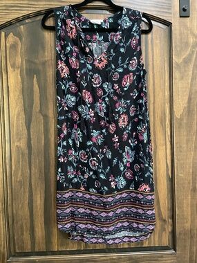 beachlunchlounge Black Floral Shift with Pink & Teal Prints